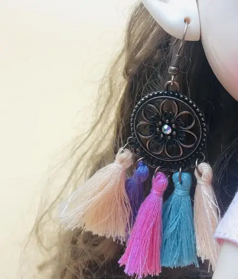 mixed color Новые серьги в богемном стиле, модные серьги с кисточками, серьги с розовыми цветами, ушные петли для украшения для кукол - Цвет: mixed color
