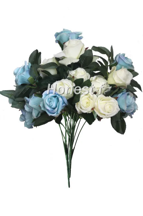 

Artificial Multi-Coloured Rose Silk Flowers Bounquet Mixed Arrangement, Home Hotel Room Wedding Decoration(Blue And White)