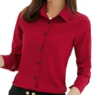 Блузка Женская Офисная с длинным рукавом, белый розовый красный темно-синий топ в Корейском стиле, деловая одежда для работы, лето-осень