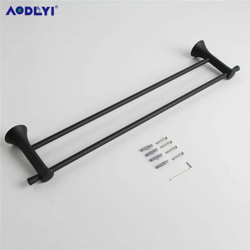 Double Towel Bar AODEYI аксессуары для ванной комнаты матовый черный настенный держатель для бумаги полотенце барная стойка кольцо крюк робы ванны Аппаратные Наборы A9 - Цвет: Double Towel Bar
