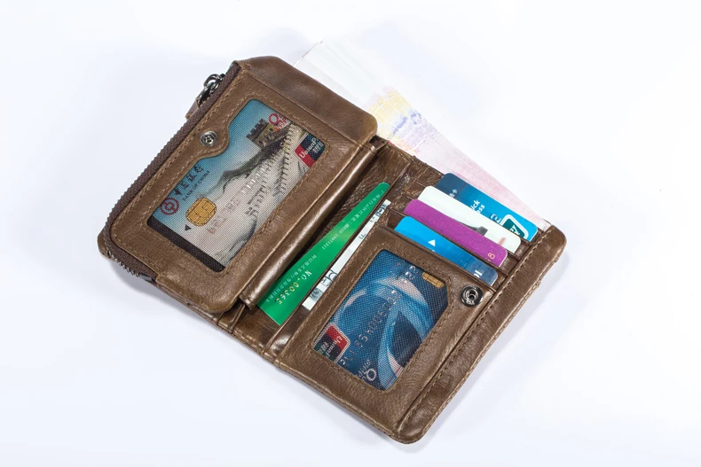 Genuine Cowhide Leather Men Wallets New Brand Vintage leather man Purse with Coin Bag Short Male Multi card holder