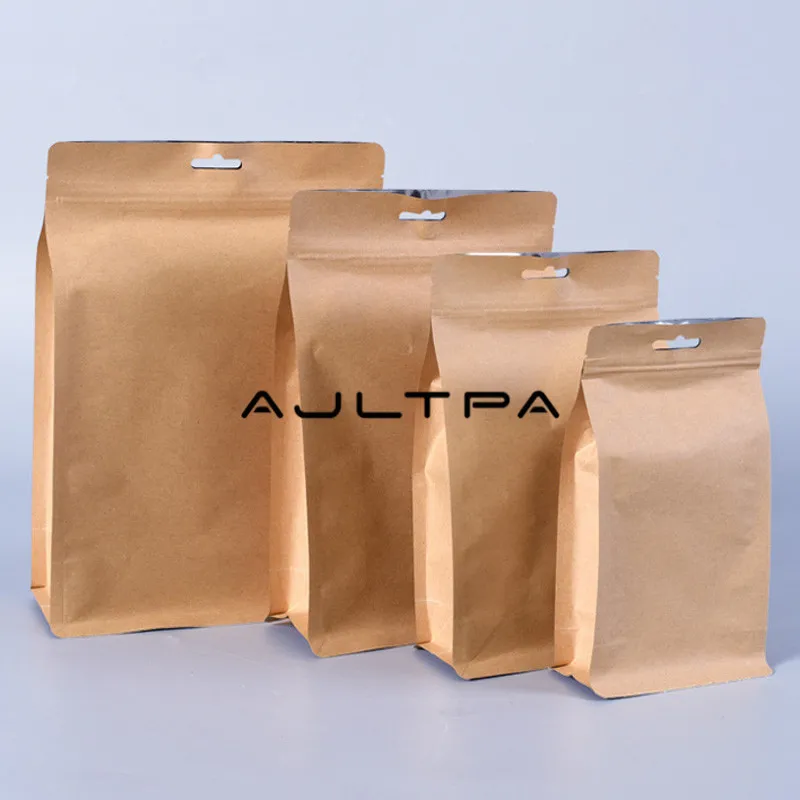 

1000pcs/lot 6 sizes available Kraft Paper Side Gusset Bags with aluminum foil coated interior food tea Party Gift bag wholesale
