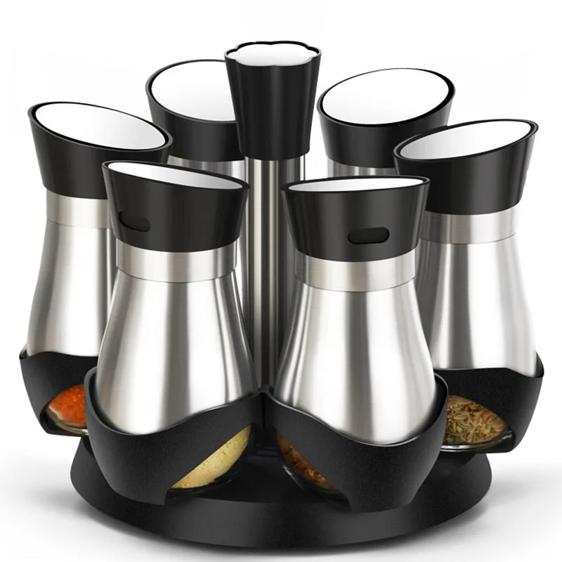 7 шт./партия вращающиеся банки для специй из нержавеющей стали стеклянные приправ