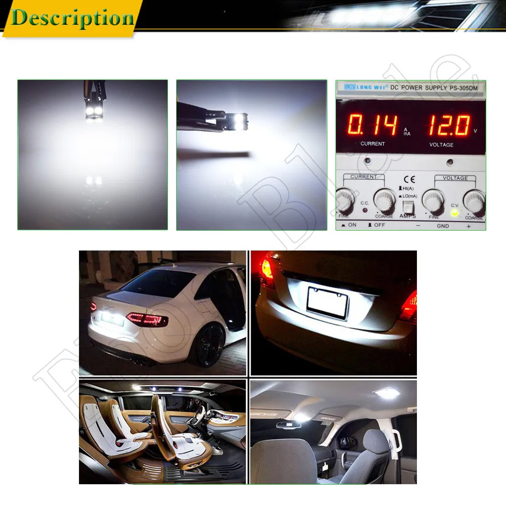 6 светодиодных автомобильных ламп Canbus DC 12V T8 T10 2835 супер белый 6000K 194 168 w5w