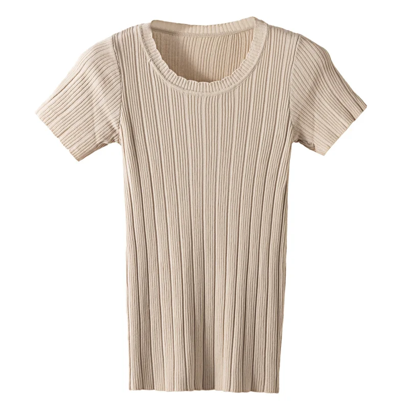 2019 Women Summer Tops Knitted Sweaters and Pullovers O Neck Short Sleeve Solid Knitting Tshirts all-match sleeve sweater | Женская