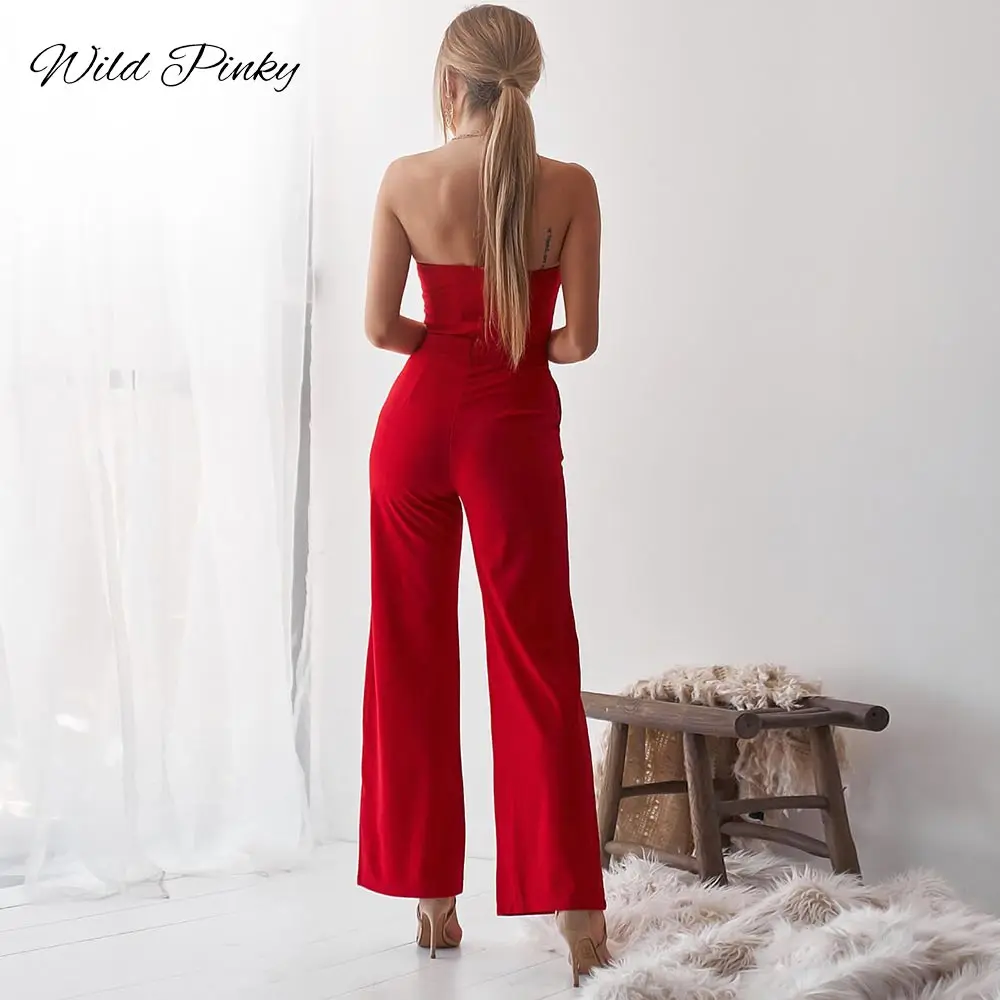 Женский комбинезон без бретелек WildPinky свободный однотонный с высокой посадкой на
