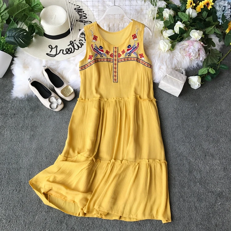 Dress 2019 New Summer Ethnic Embroidery Fairy Skirt Short Loose Holiday Beach |