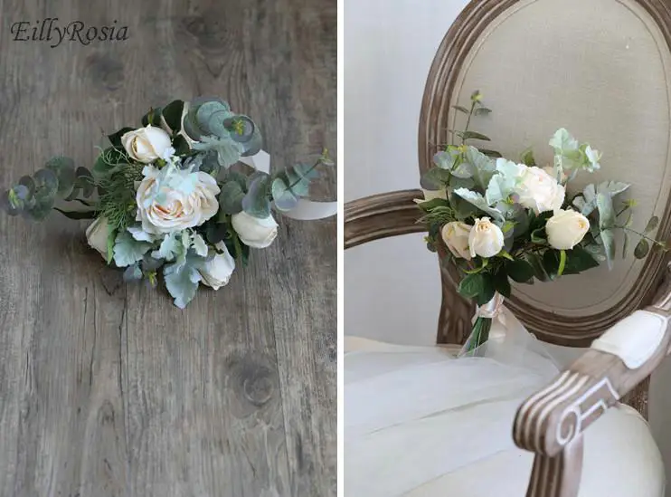 Букет невесты маленького размера для подружки розы ручной работы эвкалипт