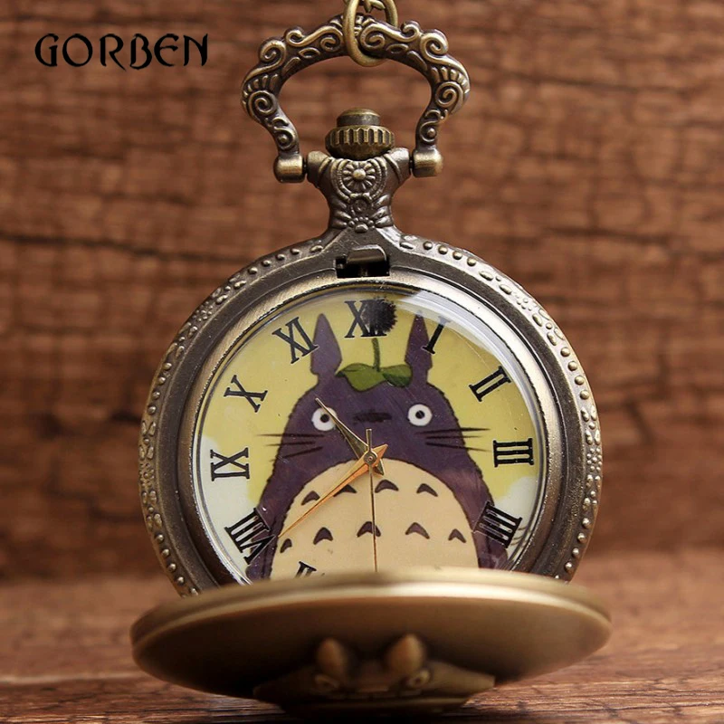 Симпатичные бронзовые японские анимация медальон Тоторо карманные часы
