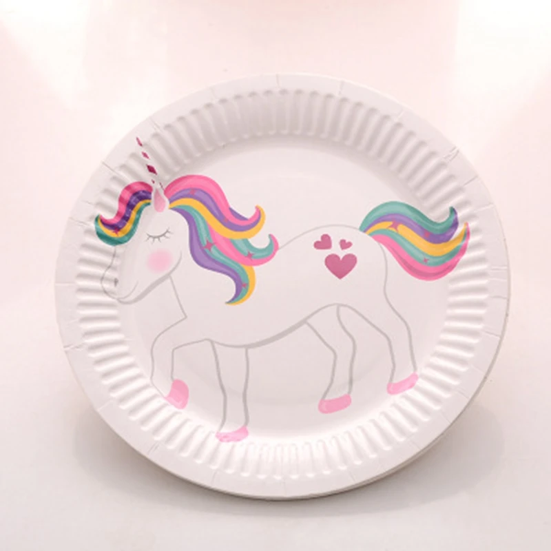 18cm plates Vvsoo 10 шт. единорог; Фламинго бумажные чашки тарелки одноразовые Посуда украшения для свадьбы дня рождения Детские вечерние принадлежности для душа - Цвет: 18cm plates
