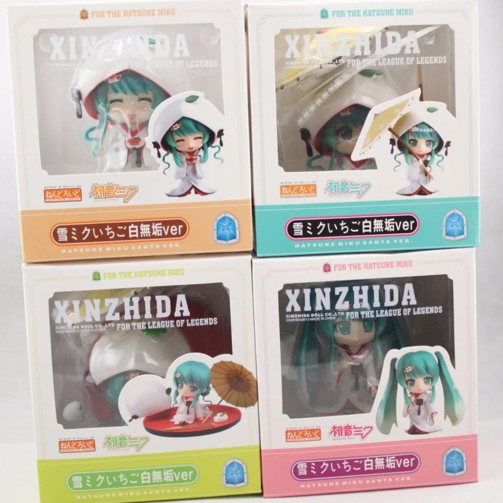 Аниме Рисунок 10 см 4 шт./компл. Hatsune Miku Снежная Мику клубника белое кимоно Ver. ПВХ