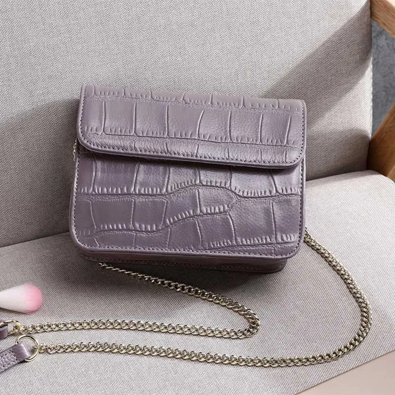 light purple Мини-сумка-мессенджер на цепочке для повседневного использования, женская сумка на плечо из натуральной кожи, сумки через плечо для милых девушек, A241 - Цвет: light purple