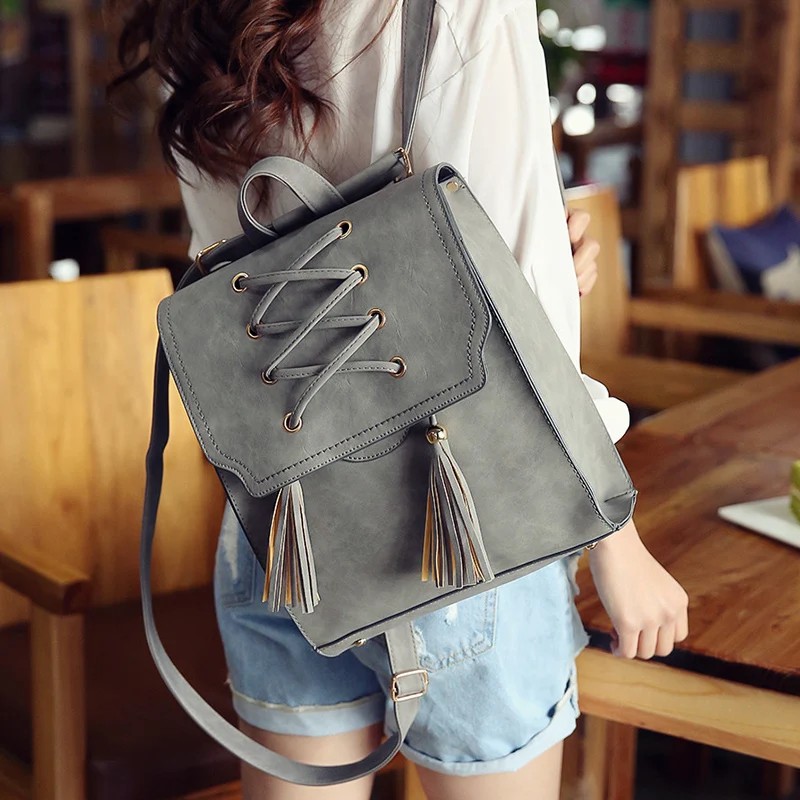 2018 корейский кисточкой винтажные элегантные рюкзаки Стойкий цвет для женщин