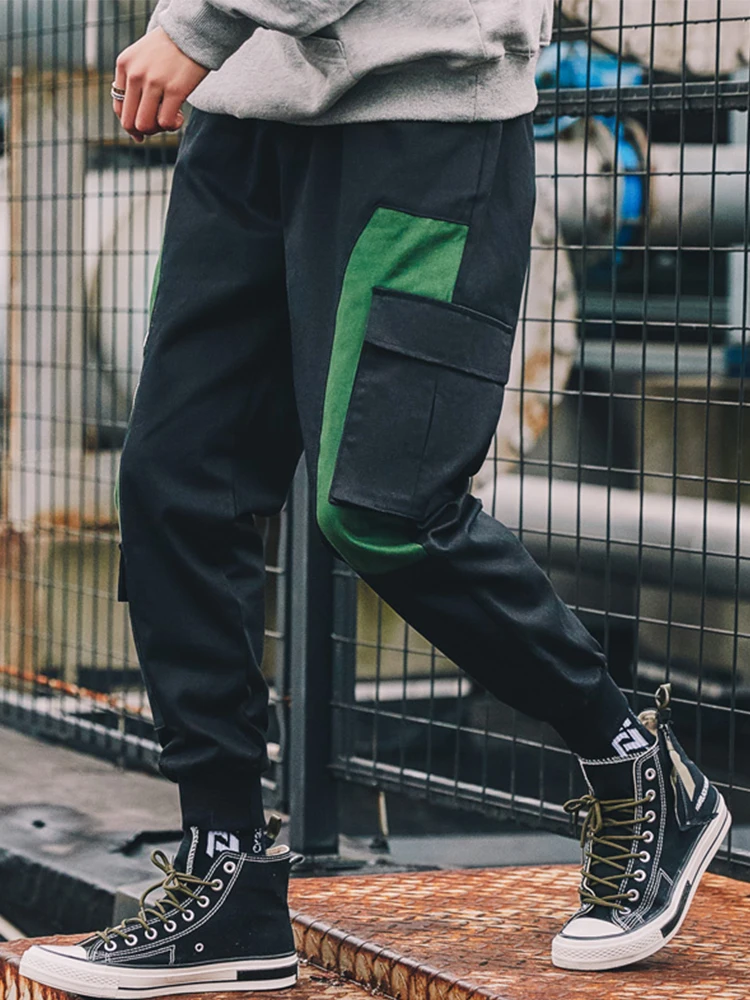 Брюки-карго KENNTRICE мужские уличные штаны в стиле пэчворк черные спортивные