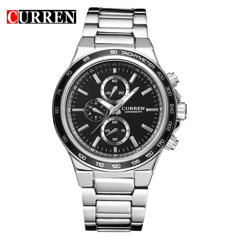 silver black Топ бренд Роскошные мужские часы CURREN Модные Повседневные спортивные мужские часы Аналоговые военные кварцевые наручные часы relogio masculino - Цвет: silver black