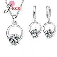 best quality temperament ronud 925 sterling silver cubic zirconia necklace earring jewelry set for women engagement