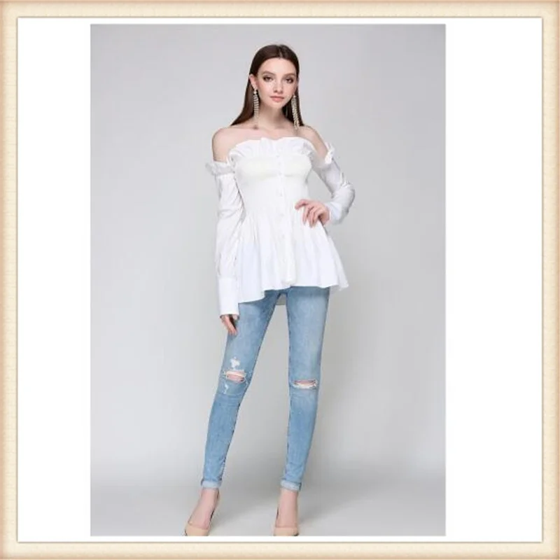 Блузка женская с длинным рукавом белая|button blouse|blouse fashionfashion blouses |