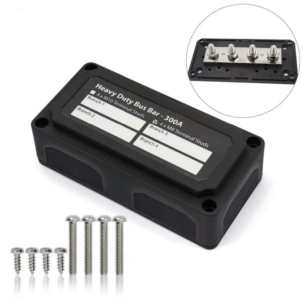 4 контактный сверхмощный блок распределения мощности с шиной и зажимами 4xM8(5/16