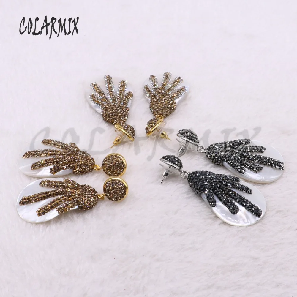 Разноцветные серьги в виде раковины со стразами из камня простые Стильные Модные