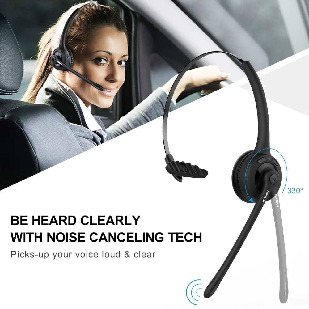 Mpow Pro Наушники обновлены MBH15 через голову беспроводная Bluetooth гарнитура с микрофоном для водителя грузовика колл-центра офиса сотового телефона