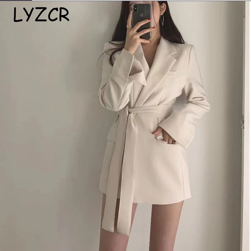 Женский блейзер LYZCR белый офисный пиджак с длинным рукавом элегантные блейзеры и