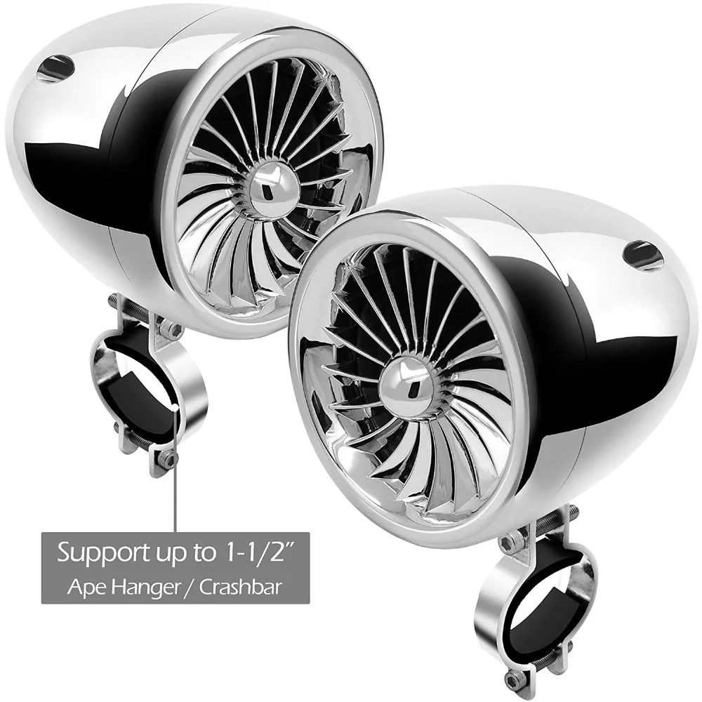 Aileap M150S мотоцикл аудио комплект со стерео 2ch усилитель, 4 дюймовые водонепроницаемые колонки, Bluetooth, fm-радио, AUX MP3(хром