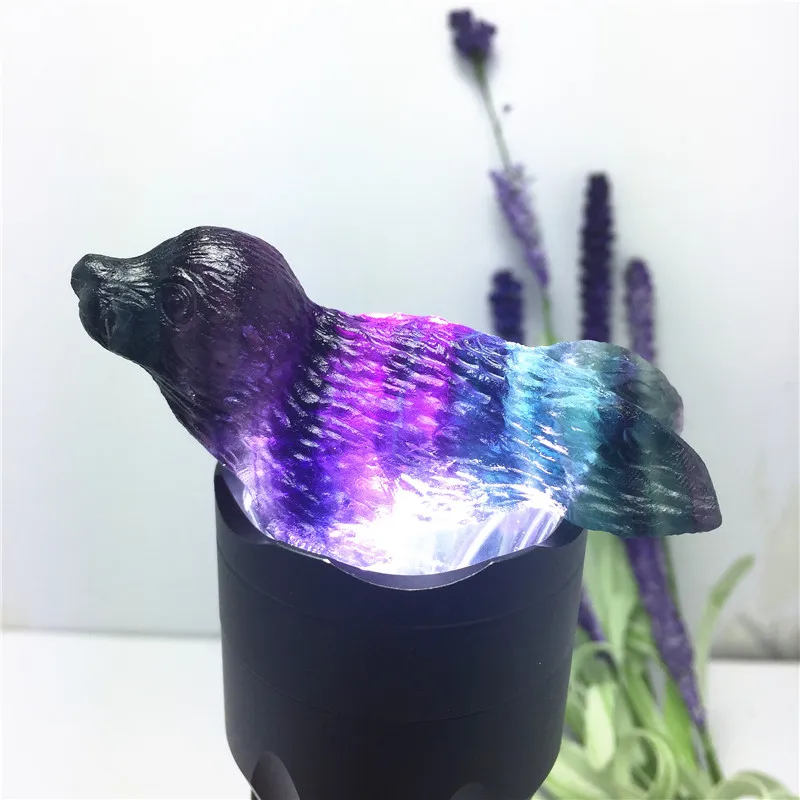 

Cute Beautiful Natural Colorful Fluorite Crystal Animal Hand Carved Seal Polished Home Decoration Collection For Gifts