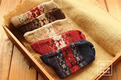 

Women Winter Socks Christmas Gift Warm Wool Sock Cute Snowflake Deer Women Socks