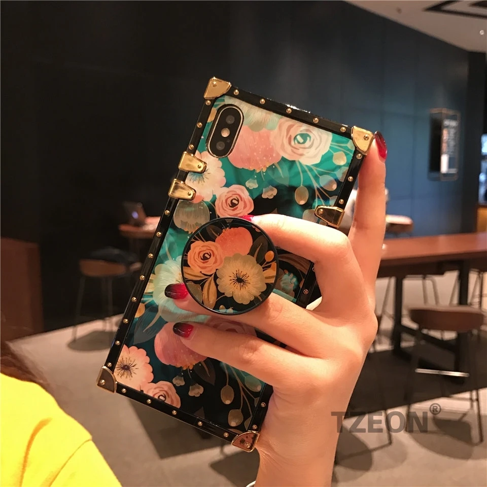 CC Camellia чехол для телефона samsung S10 S10Plus S10e S9 S9PLUS S8 NOTE9 цветочный синий луч квадратный заклепки ретро розетка Крышка
