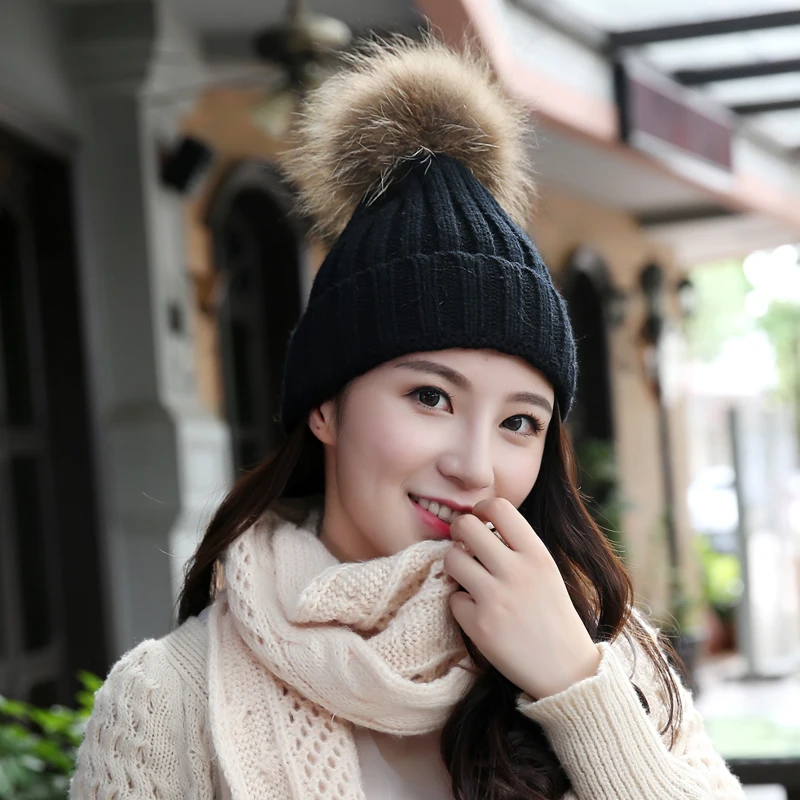 2018 зимние шапки из кроличьего меха для женщин шапка с помпонами вязаная