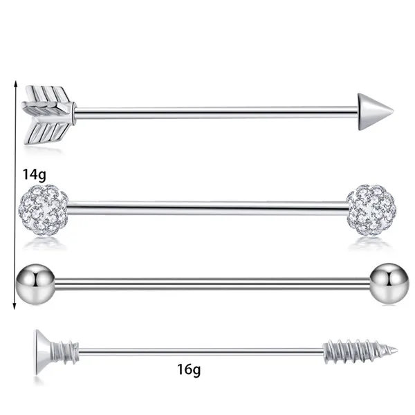 4pcs one set silver JUNLOWPY 1-9 шт набор хирургическая стальная Промышленная Штанга для женщин и мужчин серьги, Надеваемые На ушной хрящ Спираль пирсинг ювелирные изделия 1 1/2 дюйма 38 мм - Окраска металла: 4pcs one set silver