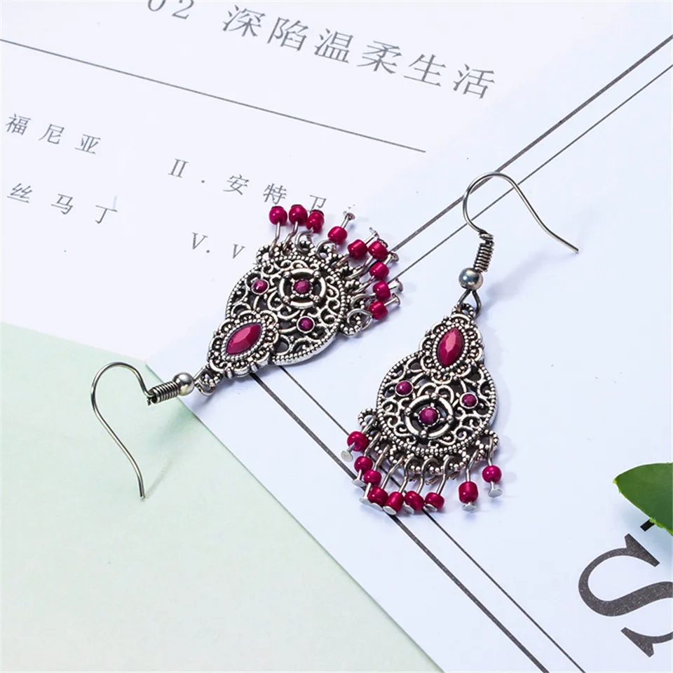Женские акриловые Висячие Серьги Boho Длинные круглые висячие серьги красного