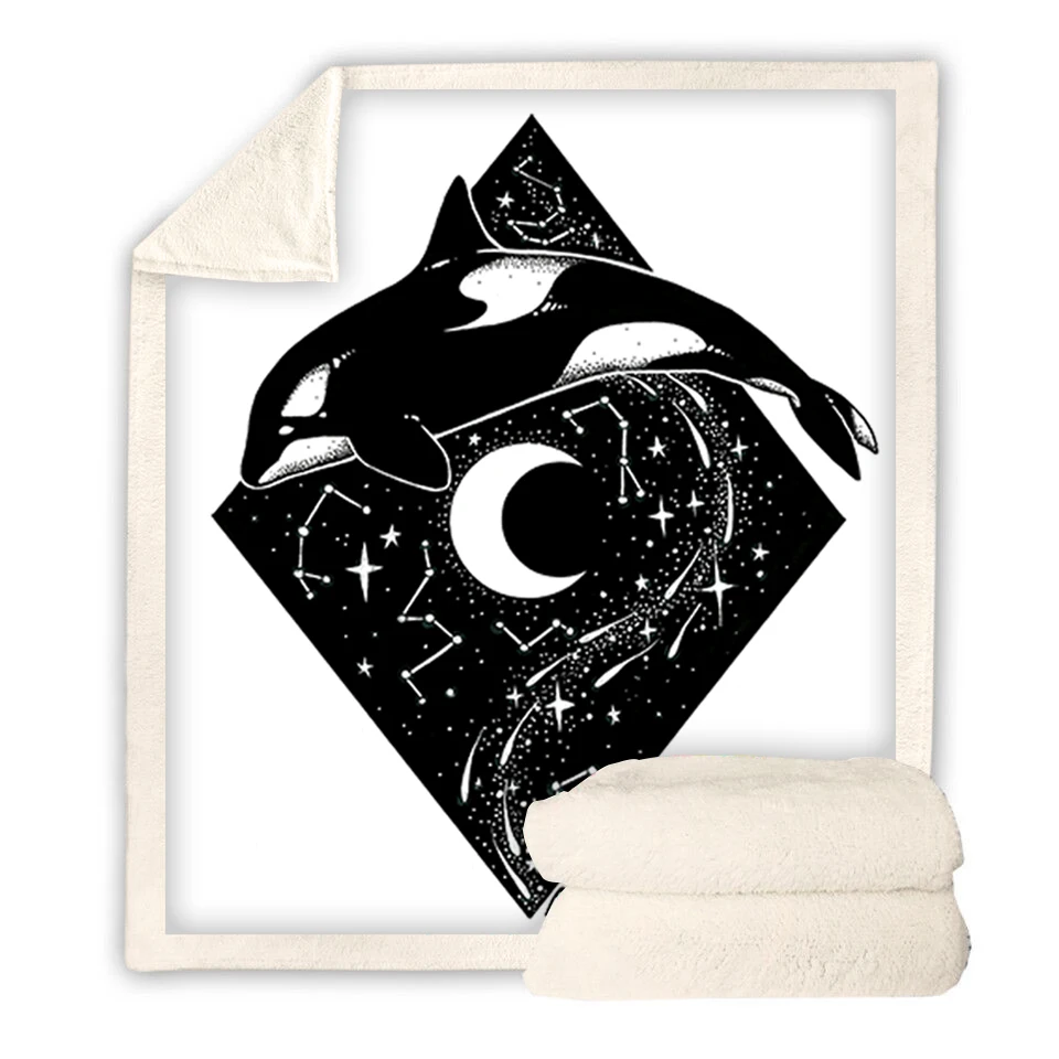 Черное одеяло с 3D-принтом дельфина покрывало на диван для путешествий постельное