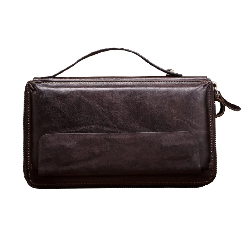 Мужской кошелек из натуральной кожи с двойной молнией Большой Вместительный