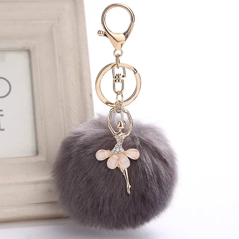 8cm Rex Rabbit Fur Ball PomPom Keyrings Dance BALLET Girl key chain Car Pendant Keychain Handbag Key Ring For Women 16 colors | Украшения и