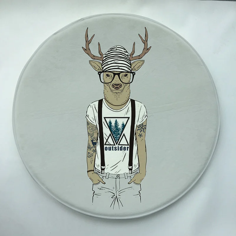 Круглый напольный коврик с принтом рождественского оленя нескользящий для