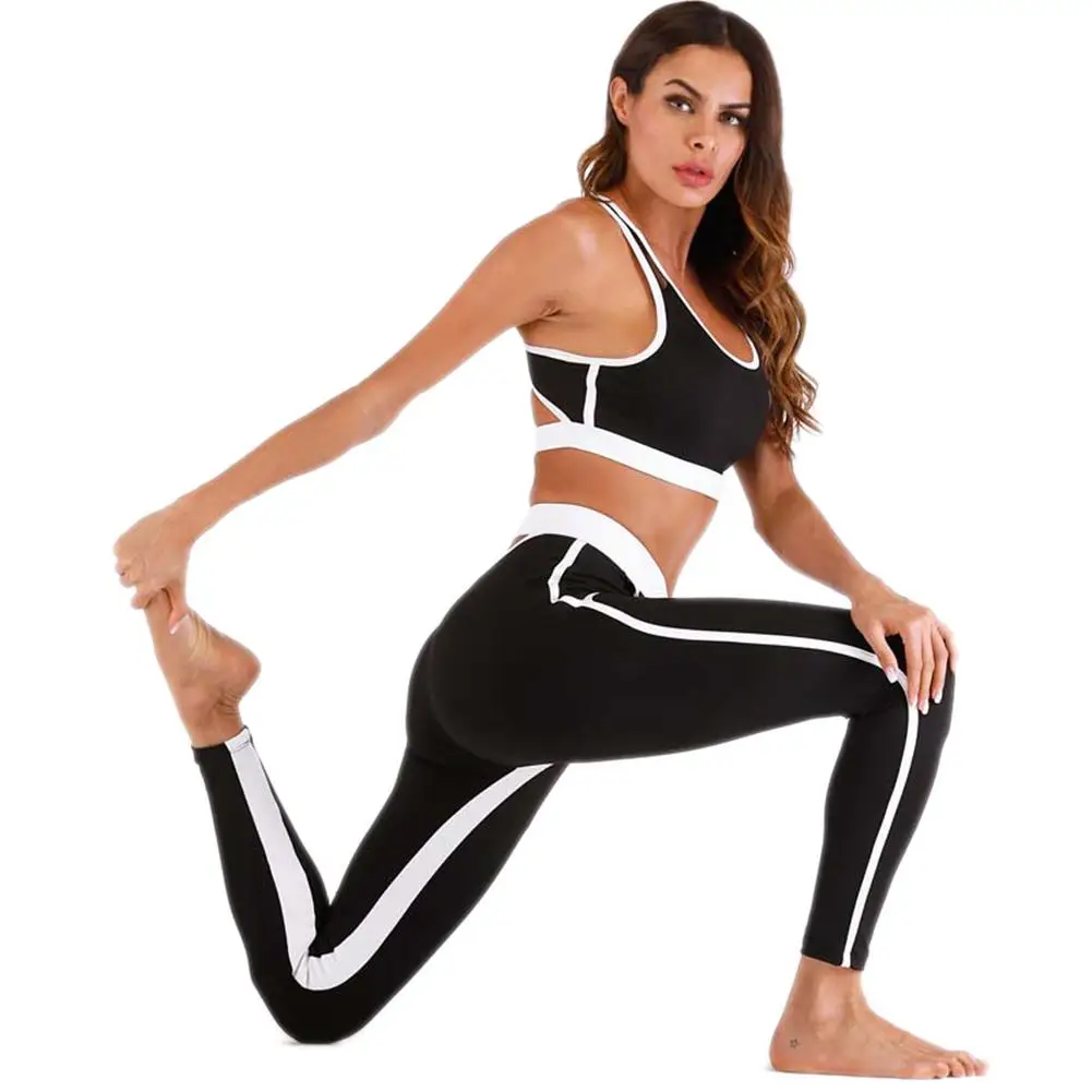 Solid color Women Yoga Set Splice Running Bra+Leggings Sports Suit Vintage Clothing Gym Tracksuit | Спорт и развлечения