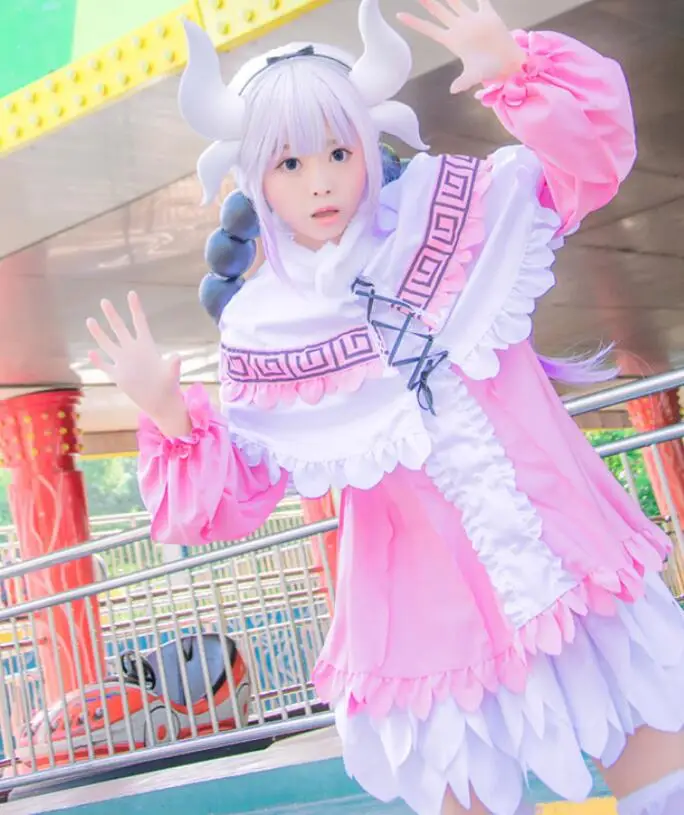 

Косплей-костюм горничной Miss Kobayashi's Dragon Maid Kanna Kamui, костюм горничной, полный комплект, платье с париком и аксессуарами, костюм для косплея
