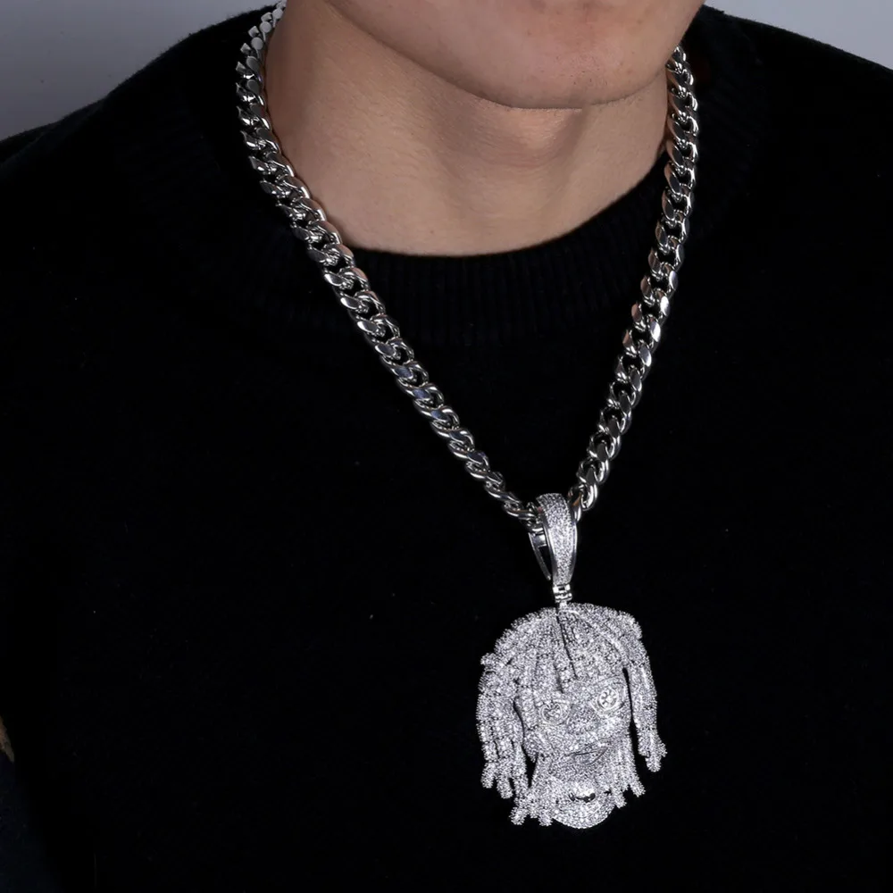JINAO AAA Micro Pave Lil Pump кулон ожерелье с 10 мм кубинская цепь серебро кубический циркон Iced Out цепи для мужчин хип хоп ювелирные изделия подарок