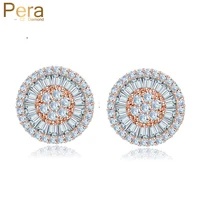 pera fashion ladies big round cute stud earrings for jewelry accessories full cubic zirconia setting with rose gold color e246