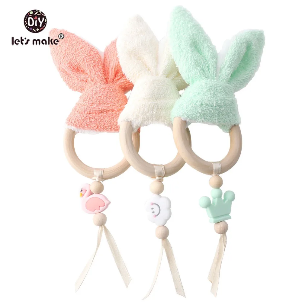 Let's Make Baby Teether 3 шт. милый кролик подвеска для кормления деревянные кольца