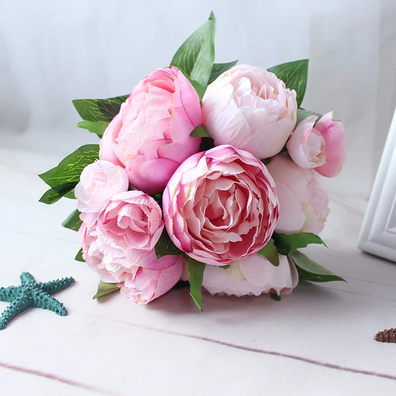 

YO CHO Artificial Flowers Peony Bouquet Pink Rose Red Silk Bridal White Peony Bouquet Wedding Flowers Home Party Decoration Rose
