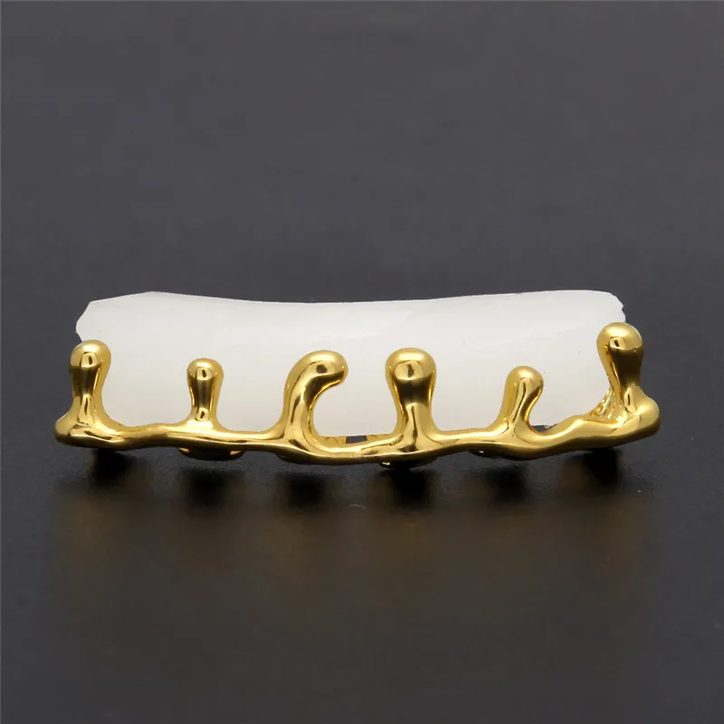 Bling Vampire Teeth deco Набор Золотая вулканическая лава зуб Кепка Топ и низ хип хоп капли