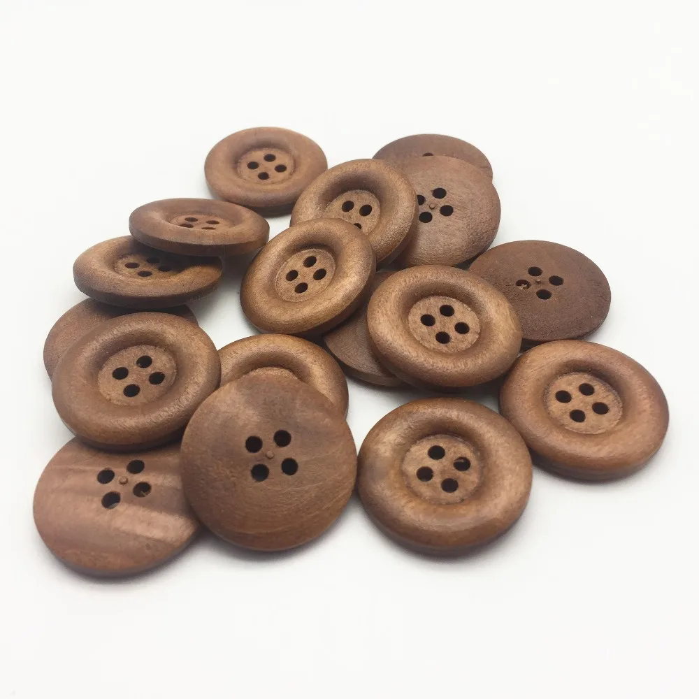 

200pcs Light Brown Wood Round Buttons 25mm Sewing Accessories Fancy Coat Button Embellishments