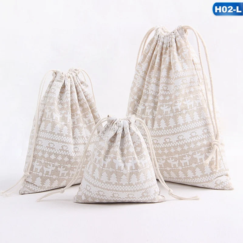 H02 1 шт. Новогодняя Рождественская конфетка сумка Санта Клаус с кулиской из парусины мешок посуда деревенские винтажные чулки подарочная сумка - Цвет: H02