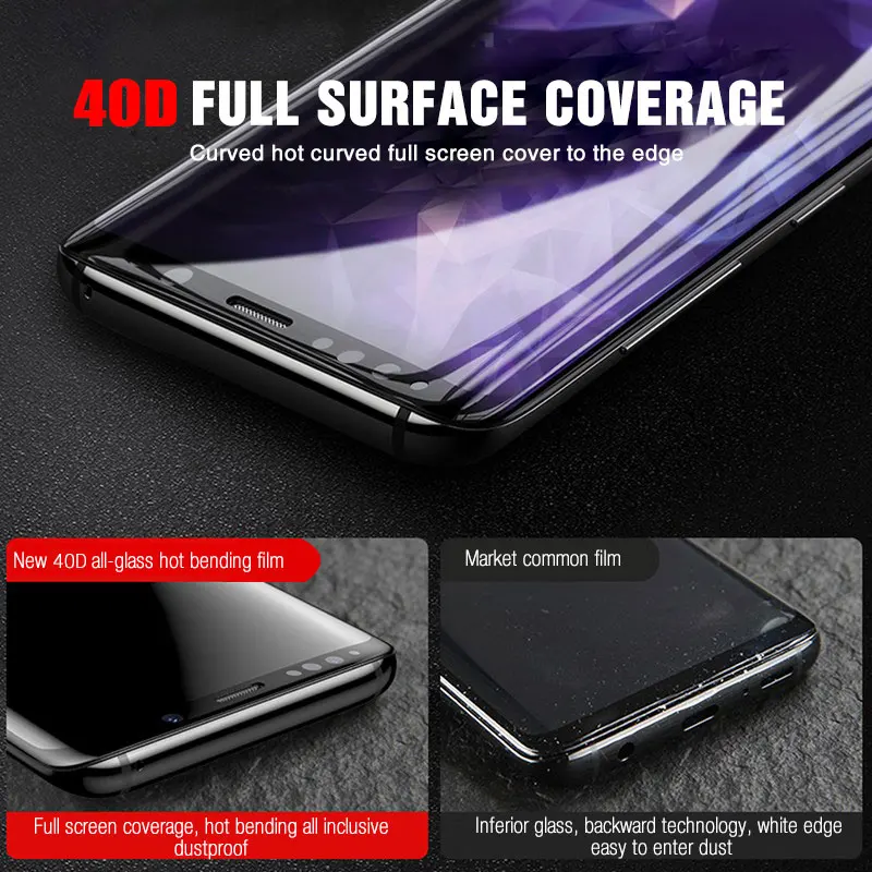 40D Full Curved Tempered Glass For Samsung Galaxy S8 S9 Plus Note 8 9 Screen Protector Glass For Samsung S7 Edge Protective Film
