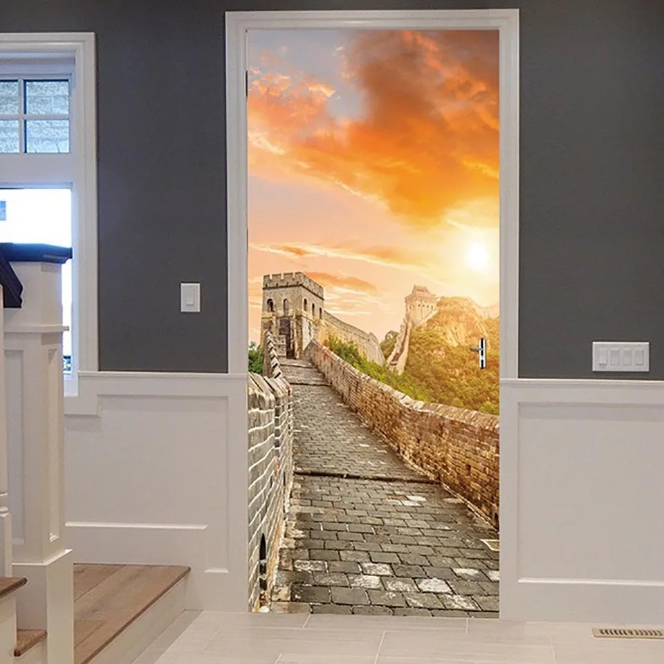 Print Pictures Creative Door Decor Stickers Building Scenery Self Adhesive Bedroom Waterproof 3D Mural Renovation Funny Decals