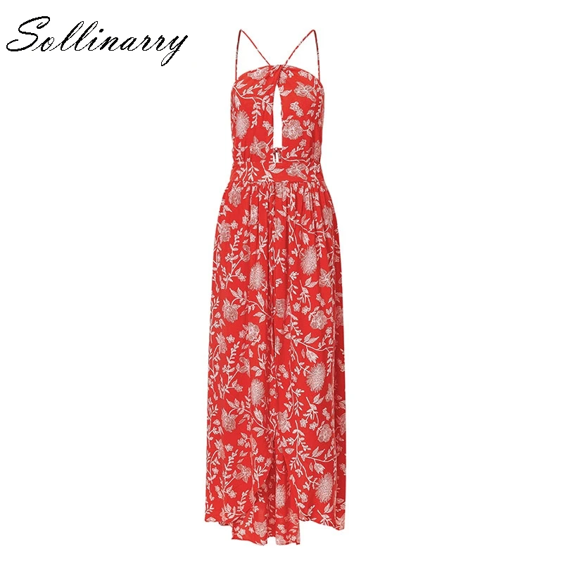 Sollinarry спинки разделение Холтер Пляж Feminino vestido платье укороченный лук Chic печати