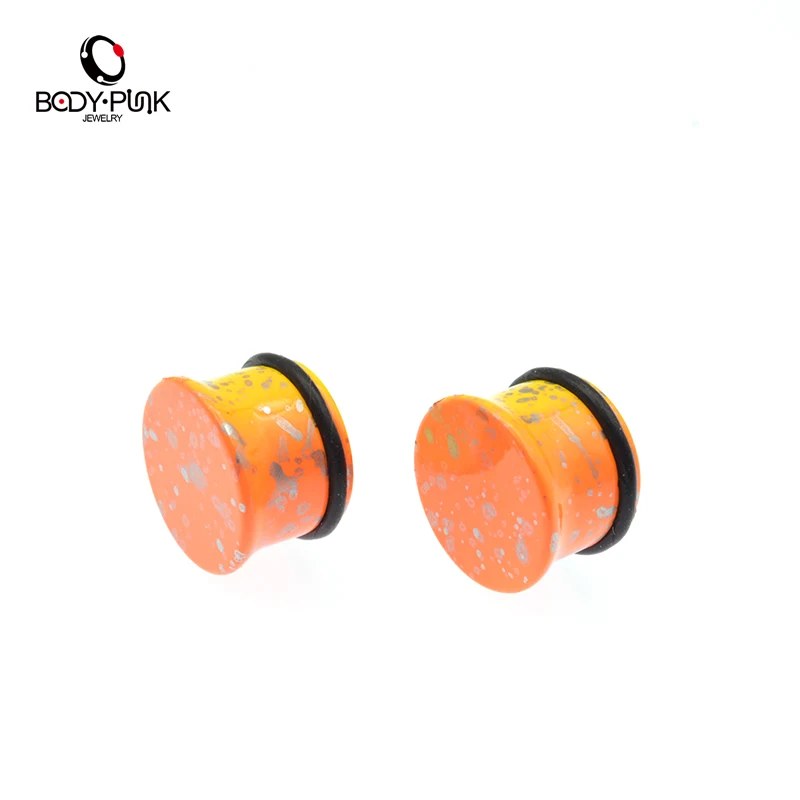 Тело панк акриловые затычки для ушей 1 пара оранжевых тоннелей датчик