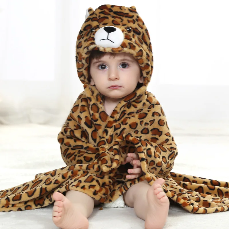 Baby Cartoon Animal Cosplay Photo props Receiving Blanket Flannel Bron Leopard Design Newborn Infant Bath Sleeping Robe